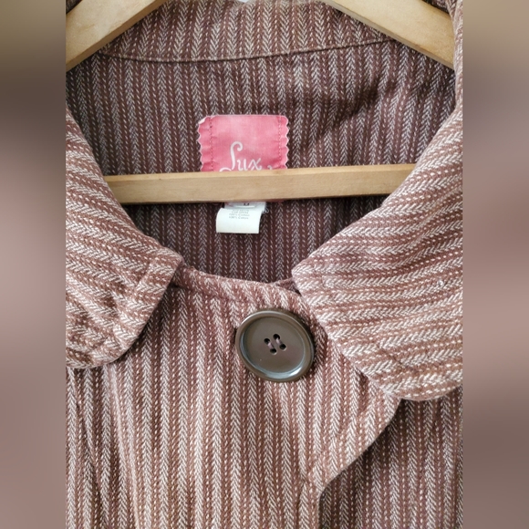 Lux mod brown dark orange short-sleeved striped jacket peter pan collar - Picture 2 of 8